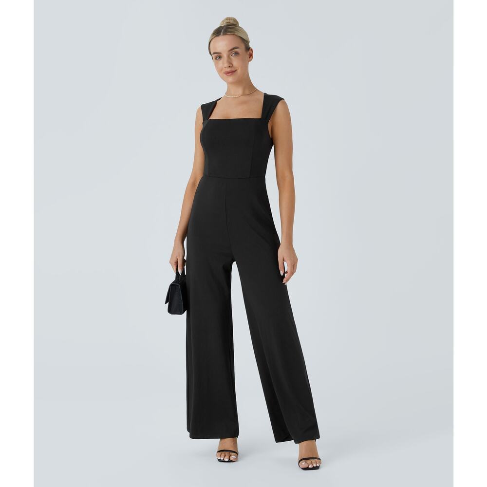 NEW Halara Black Square Neck Sleeveless Bridesmaid and Wedding Guest Jumpsuit XL